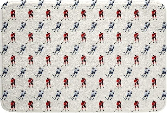 Ice Hockey Player Doormats Floor Mats 16"X 24", Kids Sports Game Bath Mat Ice Hockey Athlete Silhouette Bathroom Rugs for Boys Teens Bathroom Decor, Hockey Puck Floor Rug Carpets, Water Absorbent