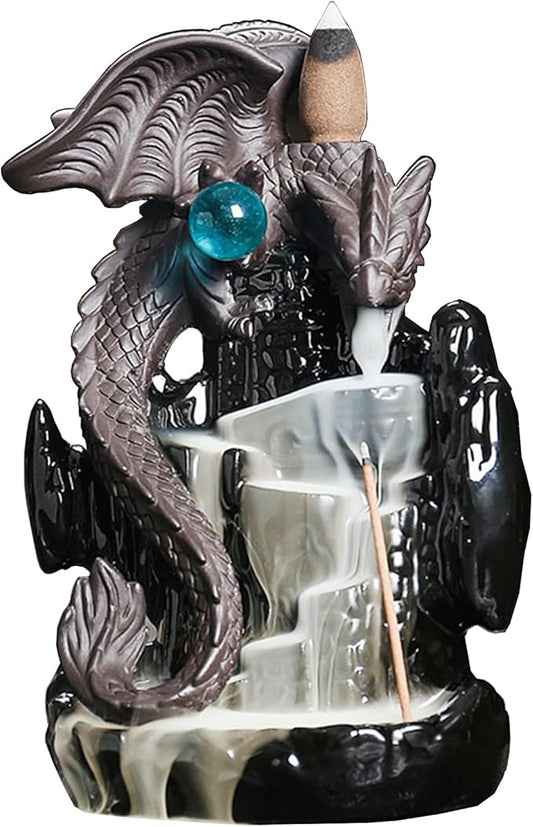 Ceramic Backflow Incense Holder, Waterfall Incense Burner with 20 Backflow Incense Cones + 30 Incense Stick, Dragon Backflow Incense Burner for Aromatherapy Ornament Home Decor