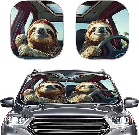 Renewold Automotive Windshield Sunshades 2PCS Sun Shade for Car Front Window Sloth Animal Driving Car Accessories for Most Sedan SUV Truck Auto Sun Blocker Visor Protector Block UV Sunlight Foldable
