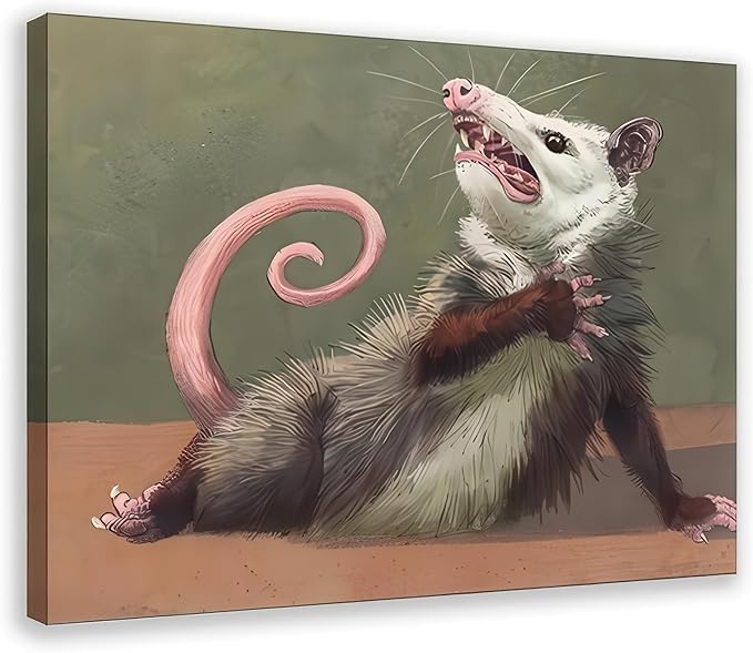 Opossum Funny Poster Canvas Wall Art, Animals Decor, Quirky Wall Decor, Opossum Humor Artwork for Animal Lovers, Funny Gift Idea for Home (12×8inch)