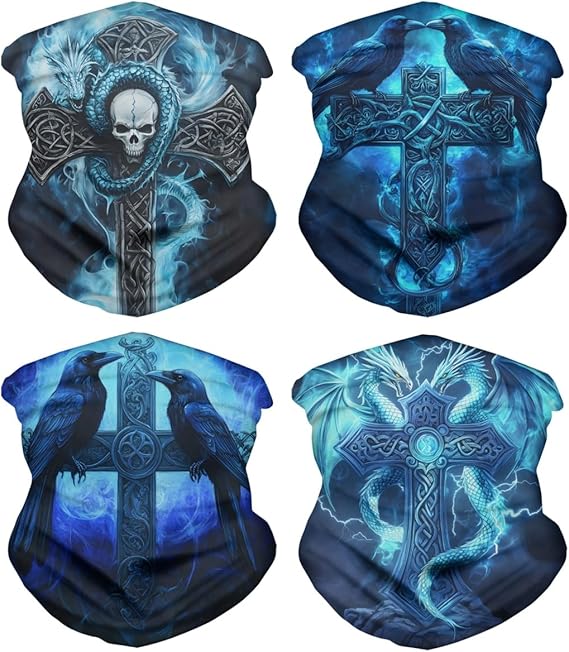 Cool Skull Face Bandanas Sports & Casual Headwear Viking Print Neck Gaiter, Headwrap, Balaclava, Helmet Liner