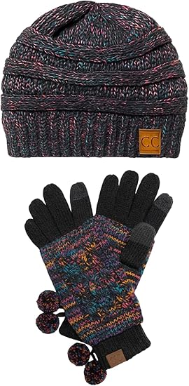 Unisex Soft Stretch Cable Knit Beanie and Anti-Slip Touchscreen Gloves 2 Pc Set