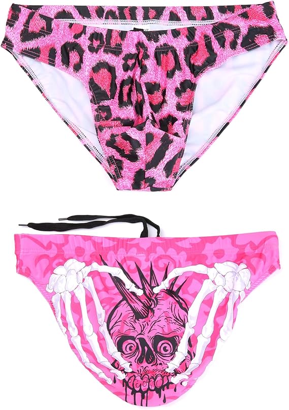 Mens Swim Briefs Sexy Bathing Bikini Printed Quick Dry Swimwear Swimsuit with Drawstring