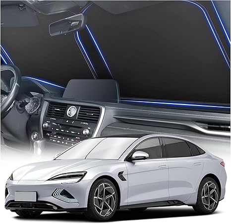 JUSTTOP Car Sun Shade Windshield 2-Piece Foldable Car Front Window Sunshade, 210T Coated Silver Coth Reflective Polyester Material(Medium27.9x31.1in)