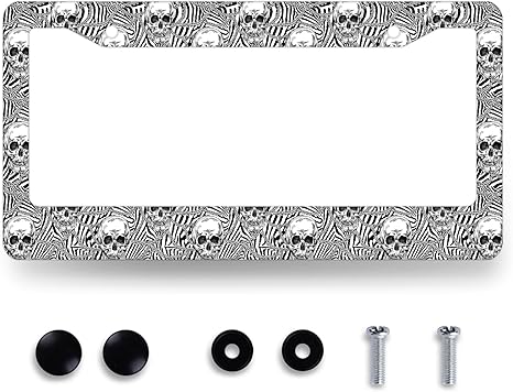 Skull License Plate Frame Retro Colorful Chains with Zebra Print License Plate Funny Stainless Steel Accessory License Plate Personalise Decoration with Screws 12.3" x 6.3" for Women Men