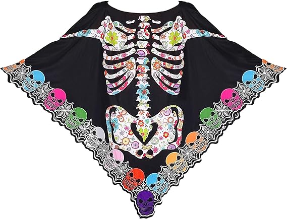 Halloween Costumes For Women Adult plus size halloween costumes woman 2025 Women's Halloween Skeleton Cape Poncho