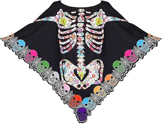 Halloween Costumes For Women Adult plus size halloween costumes woman 2025 Women's Halloween Skeleton Cape Poncho