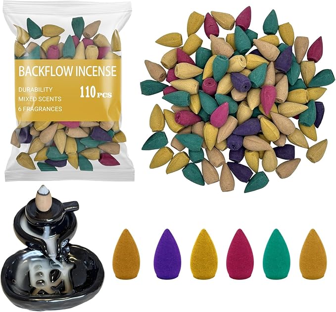 110Pcs Backflow Incense Cones for Waterfall 6 Different Mixed Natural Incense Waterfall Cones
