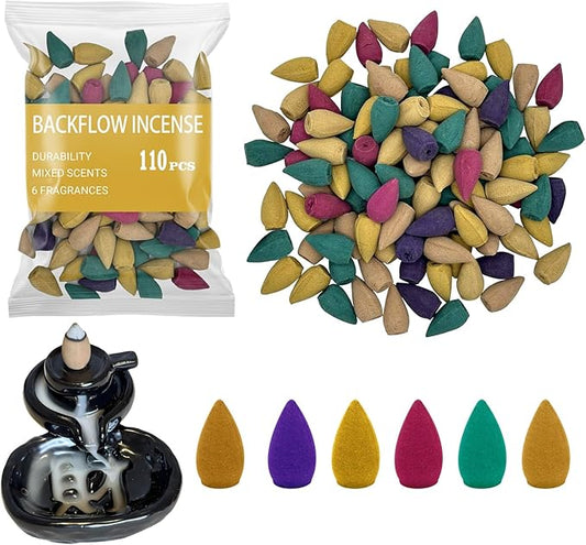 110Pcs Backflow Incense Cones for Waterfall 6 Different Mixed Natural Incense Waterfall Cones