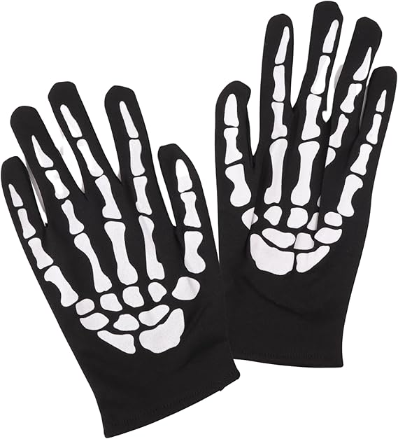 Halloween Skeleton Gloves, Costume Cosplay Accessory, One Size Fits All, 9.25 Inches