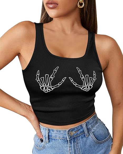 Crop Tops for Women Summer Tank Tops - Cute Ribbed U Neck Graphic Sleeveless T Shirts Yoga Gym Short Tanktops
