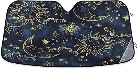 Sun Moon Boho Cosmos Astrology Car Windshield Sunshade,Foldable Sun Shade Keeps Your Vehicle Cool, 55" L x 27.6" W, Universal Fit for Most Cars SUVs Trucks55 L x 27.6" W
