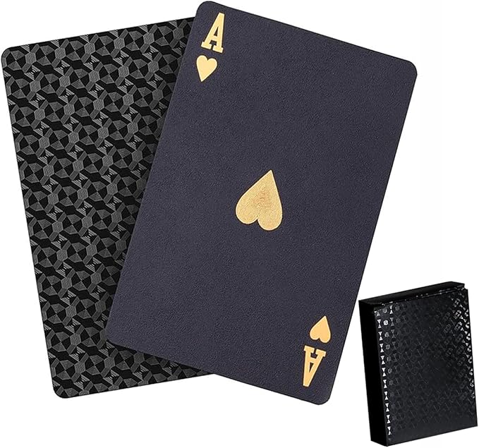 Waterproof Black Playing Cards - Premium Plastic Playing Cards for Poker, Blackjack & More Durable Deck of Cards with Elegant Design, Perfect as a Gift Poker Set for Adults & Professionals (Black)