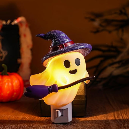 Halloween Ghost Night Light Decorations White Funny Ghost Nightlight Plug into Wall UL Listed Spooky Lights with 360° Rotatable for Halloween Party Home Indoor Decorations