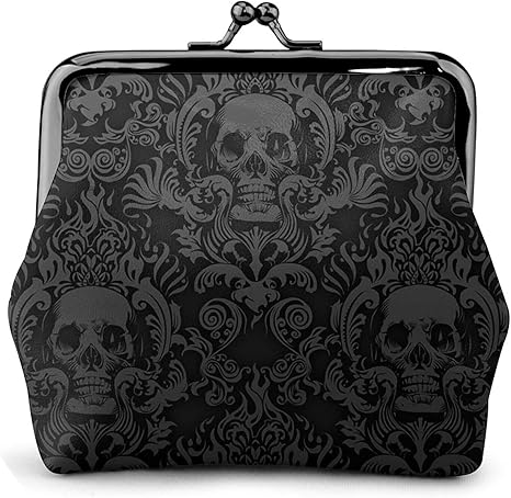 Gothic Wallpaper Skull Leather Coin Purse Small Kiss-Lock Change Pouch Clasp Closure Buckle Wallet For Women Girl