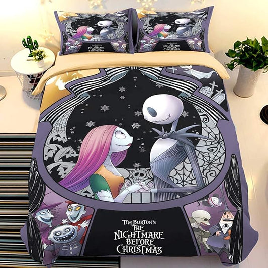 Ankeyoo Nightmare Christmas Duvet Cover 3 Pcs Set with 2 Pillowcases Cartoon Skull Bedding Set with Zipper Closure Luxury Soft Microfiber Bedding (King (U.S. Standard))