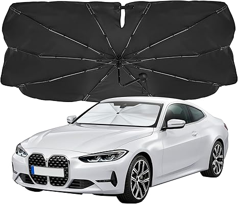 EcoNour Umbrella Windshield Sun Shade for Car | Foldable Umbrella Sun Shield | UV & Heat Protection for Front Window Shade with Storage Pouch | Fits Sedans Truck & SUVs | Medium 57"x 33"