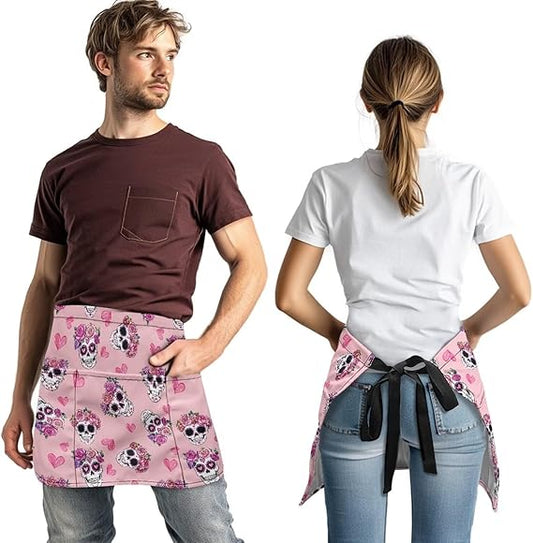 Server Waitress Waist Apron with 3 Pockets, Short Aprons for Servers,Waiter Apron For Waiter Accessories