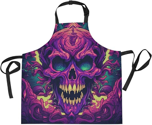 Fired Skull Angry Kitchen Chef Apron Waitress Aprons with 2 Pockets for Women Boys Cooking Baking