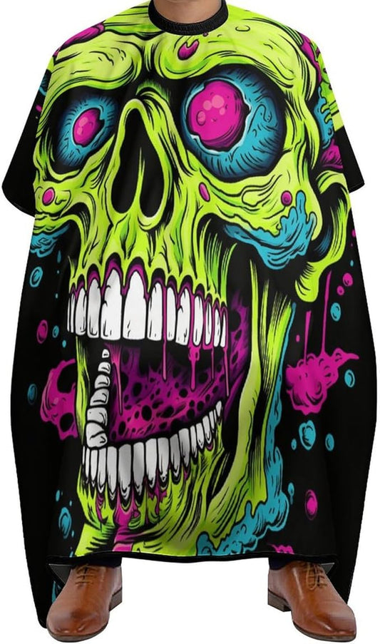 Head Skull Zombie Professional Barber Cape Polyester Hair Cutting Salon Cape Water Stain Resistant Apron Cutting Hair Beard Hairdressing Cape Anti-Static Haircut 56.7×66.9 Inch 1Pack