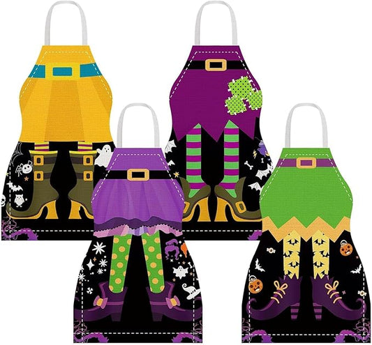 4 Pcs Halloween Apron Witch Cooking Aprons Halloween Party Decorate Happy Halloween Kitchen Aprons for Kids Kitchen Decor