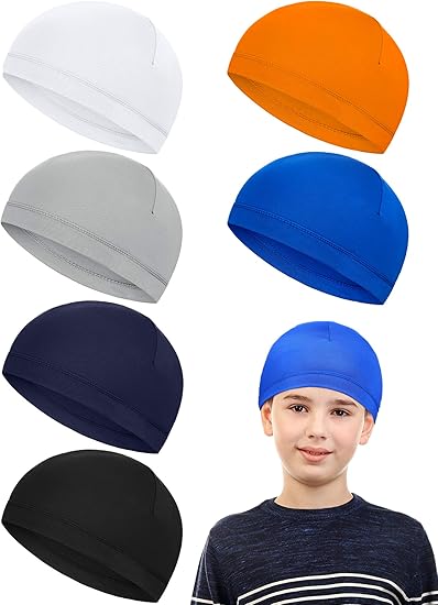 Geyoga 6 Pcs Skull Cap for Kids Helmet Liner Youth Wave Cap for Sport Football Basketball Ski Cycling Outdoor Activities