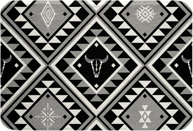 Erosebridal Western Bathroom Rugs Rustic Southwestern Bath Mat Bohemian Ethnic Bull Skull Doormats Floor Mats Geometric Diamond Floor Rug Carpets Plush Shaggy 20"x 32" Farmhouse Mexican Style
