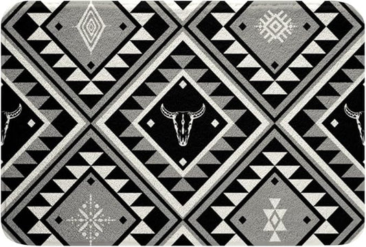 Erosebridal Western Bathroom Rugs Rustic Southwestern Bath Mat Bohemian Ethnic Bull Skull Doormats Floor Mats Geometric Diamond Floor Rug Carpets Plush Shaggy 20"x 32" Farmhouse Mexican Style