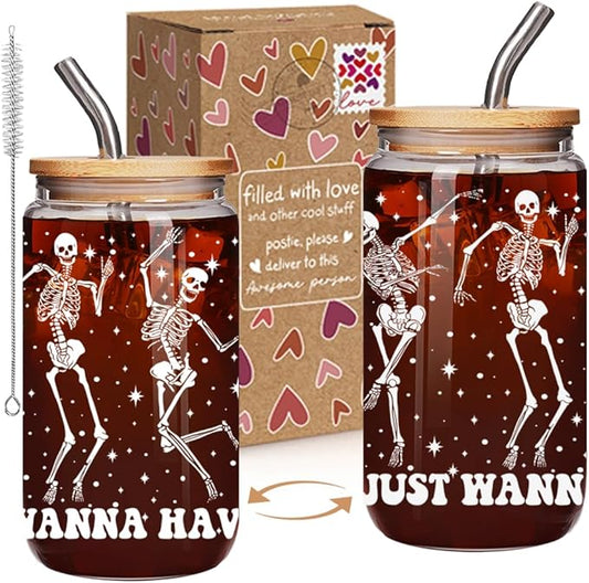 Halloween Mug Goth Spooky Gifts for Women, Skull Cup Spooky Glass Cups for Trick or Treat Party Supplies, Happy Halloweens Fall Birthday Gifts for Adults Kids Women