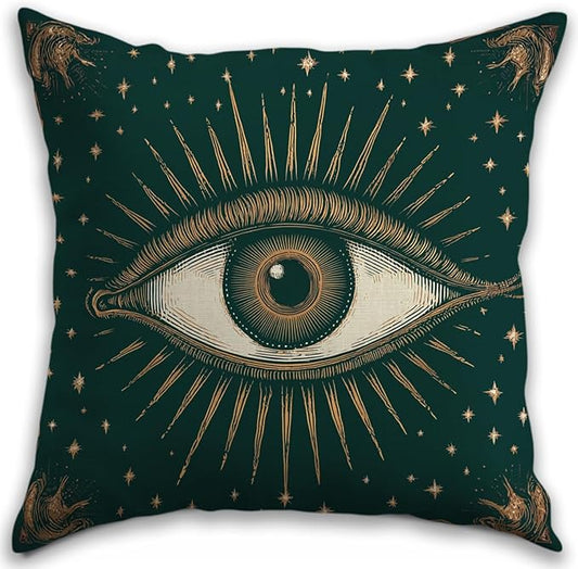 Gothic Floral Throw Pillow Cover, Darkly Elegant Floral Decorative Pillow Spooky Tiki Skull Flower Motif, Witchy Art Deco Pillowcase Cushion Cover for Bed Sofa Living Room (Green, 18x18inches)