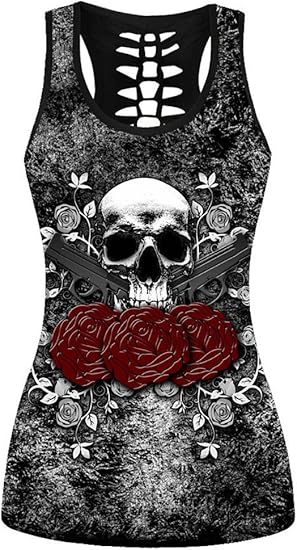 Women's Comfortable Patterns Print Hollow Out T-Shirt Crew Neck Plus Size Tank Top