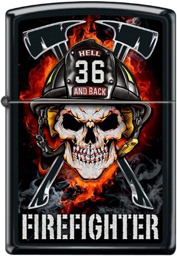 Firefighter Zippo to Hell and Back Black Matte Skull Zippo Lighter