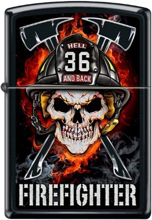 Firefighter Zippo to Hell and Back Black Matte Skull Zippo Lighter