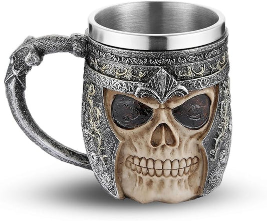 AsAlways Stainless Steel Skull Beer Mug Gothic Beer Stein Novelty Wine Coffee Drinking Cup Halloween Renaissance Accessory Gift 400ML/13.5OZ