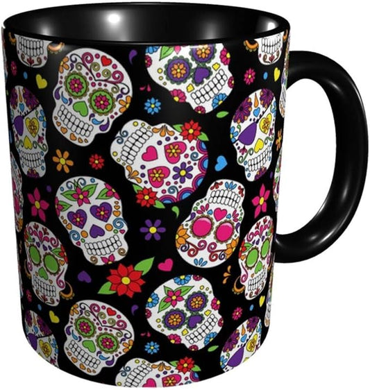 BLUBLU Funny Coffee Mug 11oz Novelty Ceramic Tea Cup for Gifts - Day of the Dead Sugar Skull
