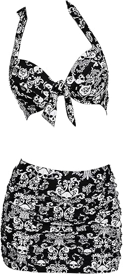 MEOWCOS Goth Bikini Swimsuit Gothic Skull Bathing Suit Dark Style Goth Swimsuit