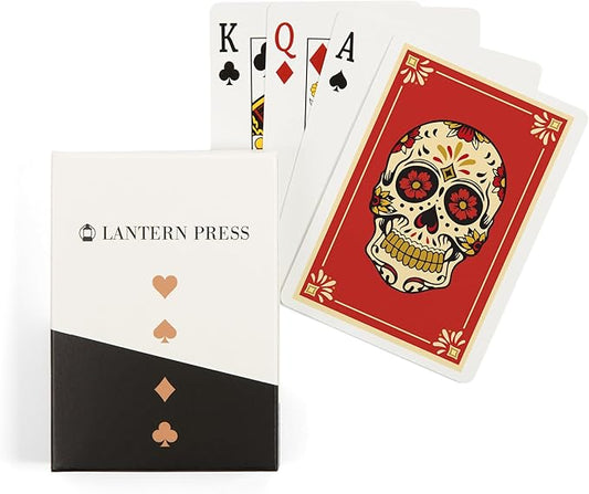 Lantern Press Day of The Dead, Sugar Skull and Flower Pattern, 52 Playing Cards for Adults, Poker Size Card Deck with Jokers