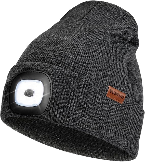 YunTuo LED Beanie with The Light, Unisex USB Rechargeable Headlamp Winter Knitted Cap Gifts for Men Dad Husband Him