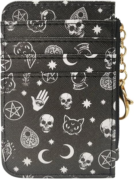 Card Holder for Women,1PC Skull Pattern Leather Ladies' Slim Wallet,Credit Card Coin Change Holder Purse Small Wallet with Zipper