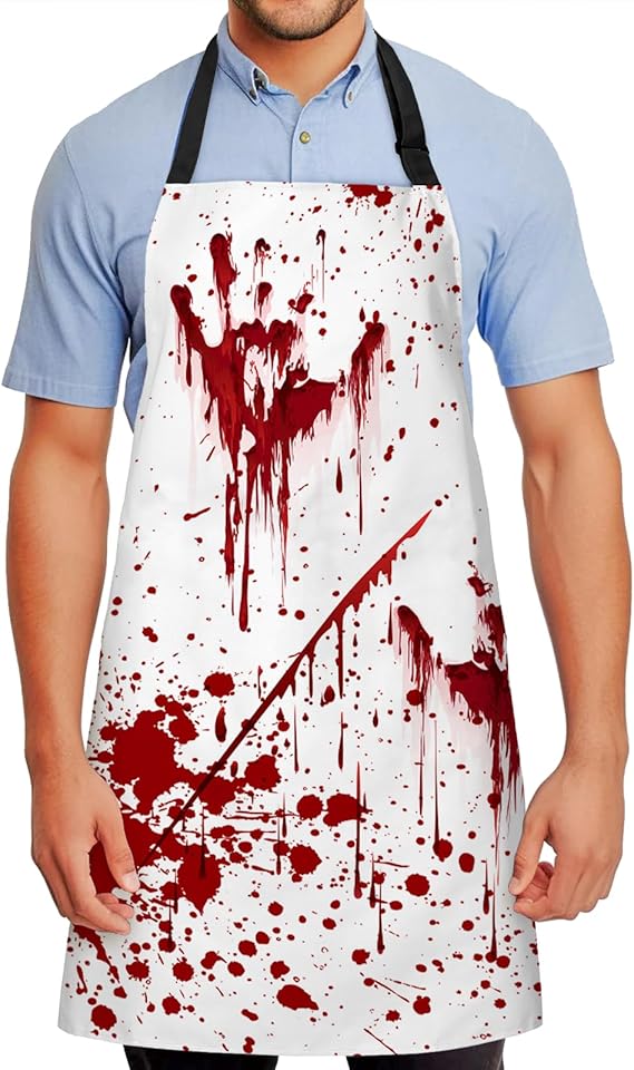 Happy Halloween Horror Apron Unisex, Adjustable Funny Kitchen Apron, Waterproof Scary Bib Aprons for Cosplay Party