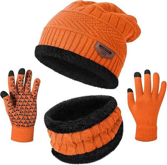 Winter Beanie Hats Scarf Gloves Set Thick Warm Slouchy Beanies Hat Knit Skull Cap Neck Warmer for Men Women