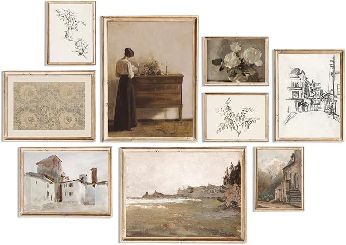 Vintage Wall Art Prints Decor, Farmhouse Wall Decor French Country Canvas Art Prints Antique Country Flower Classical Women Vintage Painting Poster, Sketches Rustic Cottagecore Decor Retro Aesthetic Pictures for Bedroom,UNFRAMED