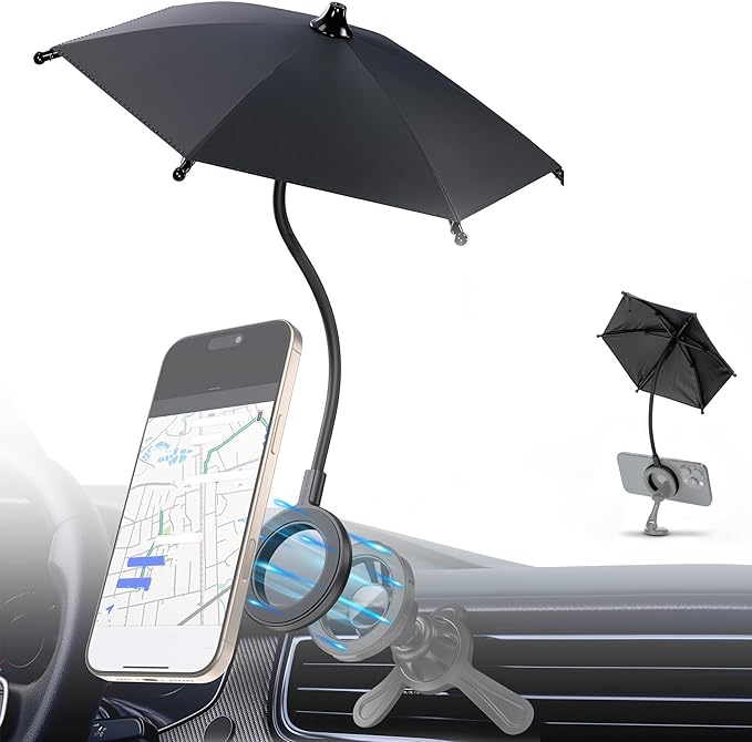 Car Phone Umbrella for Sun,Dual Magnetic Cellphone Sunshade Shield for Magsafe Car Phone Holder & for iPhone 17 16 15 14 13 Pro Max,UPF45+ Cellphone Umbrella for Driving Anti-Glare(No Fits Phone Clip)