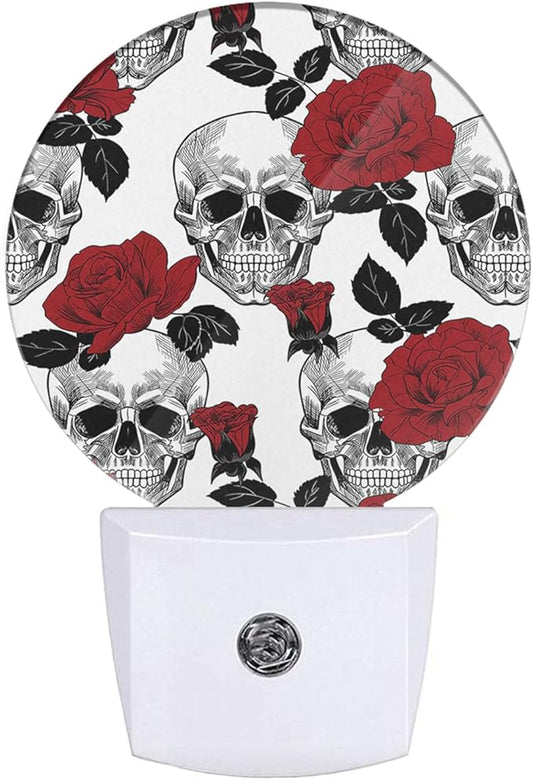 EKOBLA Halloween Decorative Night Light Red Rose and Skull Dead Head Vintage Night Lights Plug into Wall Dusk to Dawn Sensor for Men Women Boys Girls