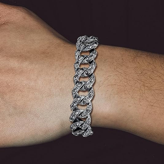 Mens Biker Bracelets Retro Style Skull/Celtic Chunky Cuban Chain Link Braclets Stainless Steel 16mm Wide Heavy Wristband Jewelry