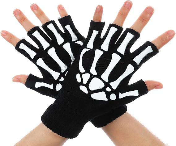 1 Pair Skull Gloves Skeleton Fingerless Gloves for Men and Women Halloween Skull Bone Hand Glove Bone Hand Glove Unisex Punk Goth Accessories In The Dark Halloween Costume Emo Accessory Black Gifts