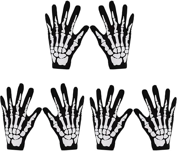 3 Pairs of Skeleton Gloves Skull Half Ghost Bones for Adult Halloween Dance Costume Party