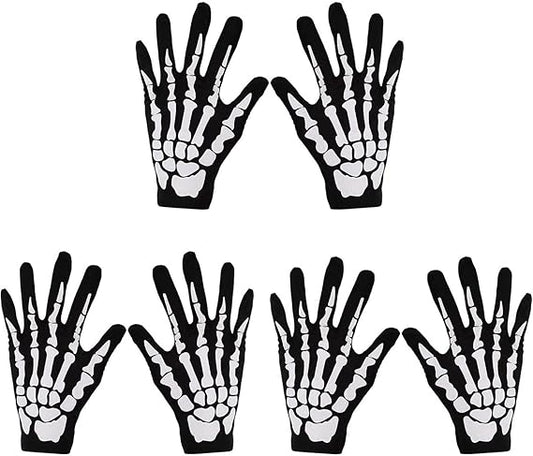 3 Pairs of Skeleton Gloves Skull Half Ghost Bones for Adult Halloween Dance Costume Party