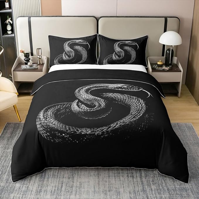 Feelyou Snake Cotton Duvet Cover Set Queen Size for Kids Boys Girls 3D Wild Animal Print Comforter Cover Set Wildlife Style Decor Duvet Cover Bedspread Cover Bedding Collection,No Stuffing