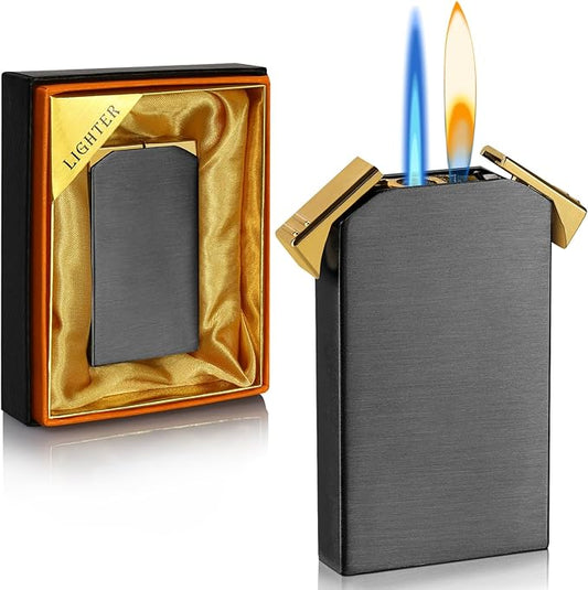 Dual Flame Lighter - Switchable Torch & Soft Flame, Refillable Butane, Cool Pipe Lighters - Unique Gifts (Black, Without Fuel)